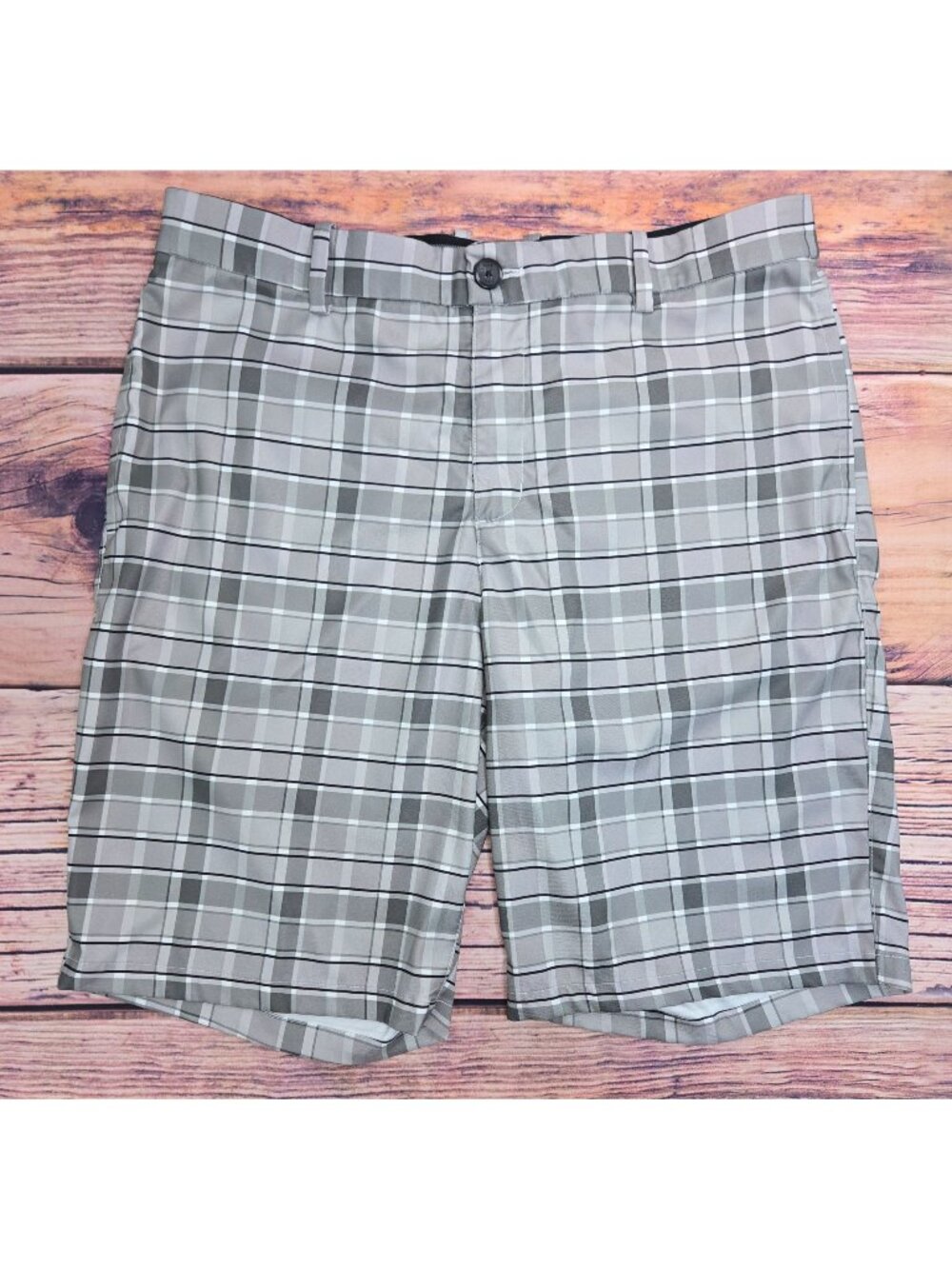 Nike Dri-Fit Mens Standard Fit Gray Plaid Shorts Size 34
